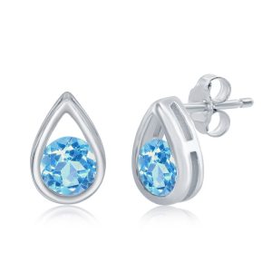 Sterling Silver 'December Birthstone' Pear-shaped Studs - Swiss Blue Topaz