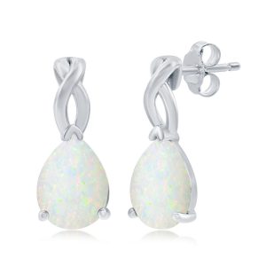 Sterling Silver, Pear-Shaped White Opal Earrings