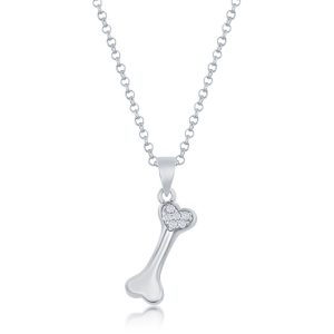 Sterling Silver, CZ Dog Bone Pendant