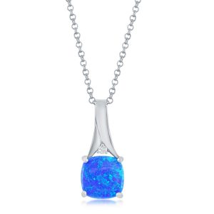 Sterling Silver, Blue Opal & CZ Pendant