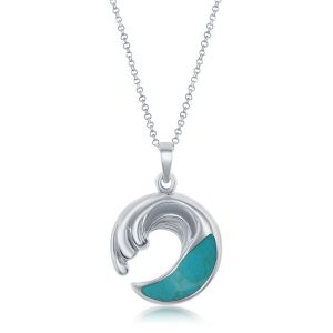 Sterling Silver Wave Pendant w/Chain - Turquoise