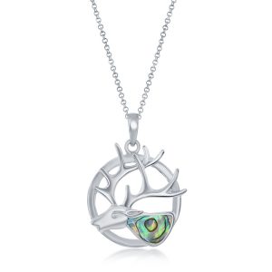 Sterling Silver Abalone Deer Pendant w/Chain