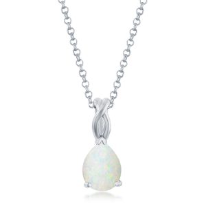 Sterling Silver, Pear-Shaped White Opal Pendant