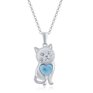 Sterling Silver, Larimar Cat Pendant