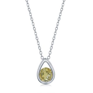 Sterling Silver 'November Birthstone' Pear-shaped Necklace - Citrine