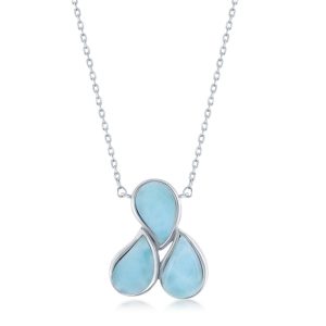 Sterling Silver Triple Pear-Shaped Larimar Necklace