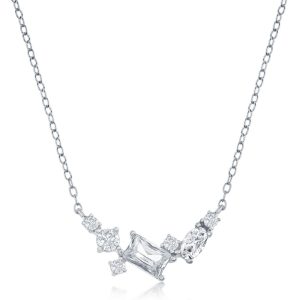 Sterling Silver, Multi-Shaped CZ Necklace