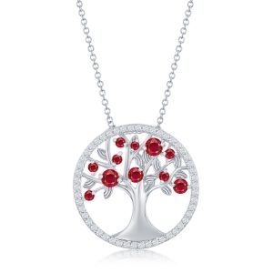 Sterling Silver, 'January' Birthstone Tree of Life Necklace - Garnet CZ