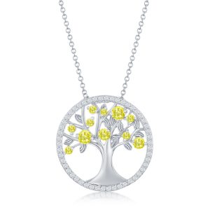 Sterling Silver, 'November' Birthstone Tree of Life Necklace - Citrine CZ