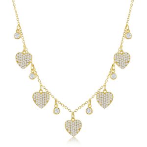 Sterling Silver Round & Heart CZ Necklace - Gold Plated
