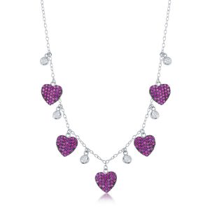 Sterling Silver Round & Heart Ruby CZ Necklace