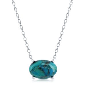 Sterling Silver, Oval Reconstituted Turquoise Necklace