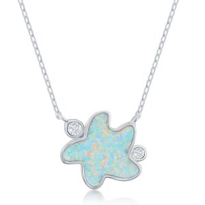 Sterling Silver White Inaly Opal & CZ Starfish Necklace