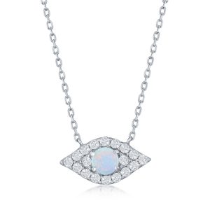 Sterling Silver, White Opal & CZ Evil Eye Necklace