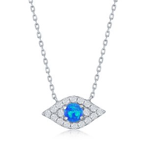 Sterling Silver, Blue Opal & CZ Evil Eye Necklace