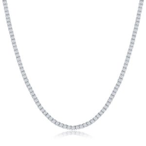 Sterling Silver, 2mm CZ Tennis Necklace
