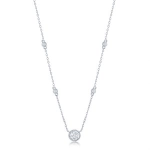 Sterling Silver, Round CZ Station Necklace