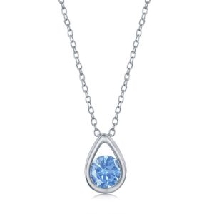 Sterling Silver, 'March Birthstone' Pear-shaped Necklace - Created Aquamarine