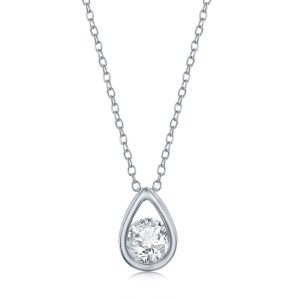 Sterling Silver 'April Birthstone' Pear-shaped Necklace - White Topaz