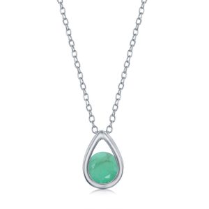 Sterling Silver 'May Birthstone' Pear-shaped Necklace - Emerald