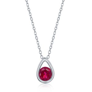 Sterling Silver, 'July Birthstone' Pear-shaped Necklace - Created Ruby
