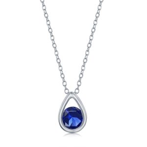 Sterling Silver 'September Birthstone' Pear-shaped Necklace - Created Sapphire