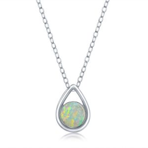 Sterling Silver 'October Birthstone' Pear-shaped Necklace - Created Opal