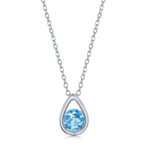 Sterling Silver 'December Birthstone' Pear-shaped Necklace - Swiss Blue Topaz