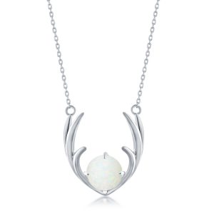 Sterling Silver, White Opal Antlers Necklace