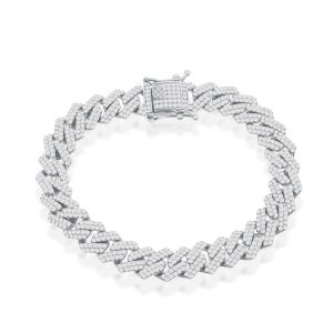 Sterling Silver, 10mm Micro Pave Monaco Bracelet - Rhodium Plated