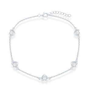 Sterling Silver, Station Hearts Anklet stamping