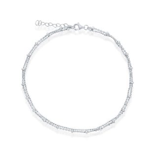 Sterling Silver, Double Strand Beaded Anklet