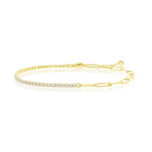 Sterling Silver, 2mm Half Tennis & 3.5mm Paperclip Anklet - Gold Plated