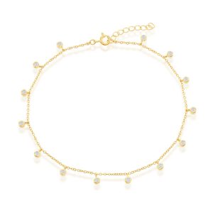 Sterling Silver, Bezel-Set CZ Charms Anklet - Gold Plated