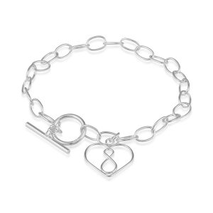 Sterling Silver  Open Heart w/ Infinity Symbol Toggle Bracelet
