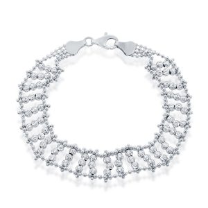 Sterling Silver Triple Row Diamond-Cut Moon Bead Bracelet