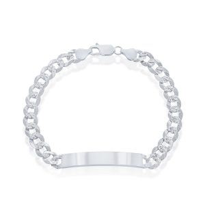 Sterling Silver, 7mm Pave Curb Chain ID Bracelet