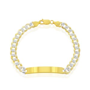Sterling Silver, 7mm Pave Curb Chain ID Bracelet - Gold Plated