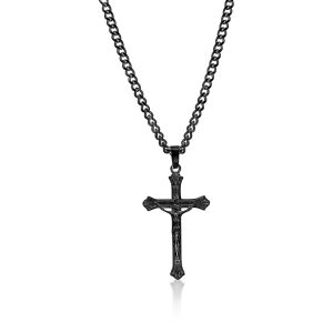 Stainless Steel, Cross Neckalce - Black Plated