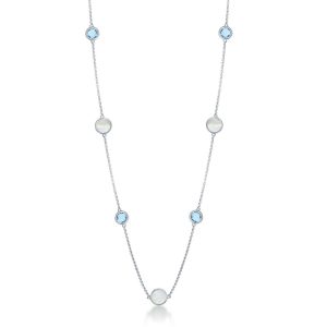 Sterling Silver Alternating Round Blue Topaz & MOP Necklace