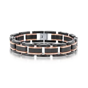 Stainless Steel Textured Link Bracelet - Black & Chocolate