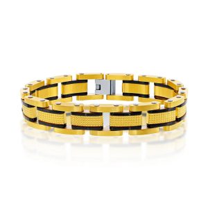 Stainless Steel Textured Link Bracelet - Gold & Black