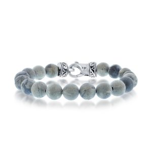 Stainless Steel 10mm Bead Bracelet - Gray Jasper