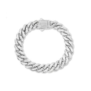 Stainless Steel, 12mm Miami Cuban,  CZ Lock Bracelet