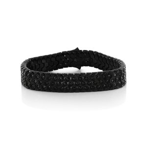 Stainless Steel, Honey Comb Design, CZ Bracelet - Black Plated