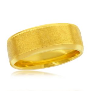 Stainless Steel Brushed and Polished Gold Diagonal Stripe Ring