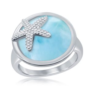 Sterling Silver, Round Larimar Starfish Ring