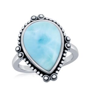 Sterling Silver, Pear-Shaped 'Premium Larimar' Oxidized Ring