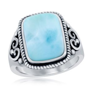 Sterling Silver Rectangle Larimar Filigree Design Oxidized Ring