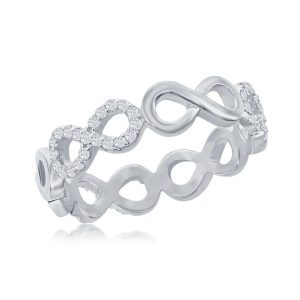 Sterling Silver, Alternating CZ & Polished Infinity Ring